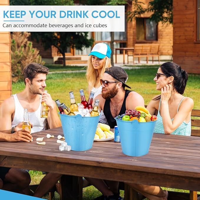 OBTANIM 7 Pack Blue Metal Buckets with Handle Galvanized Ice Pails for Plants, Succulents, Party Favors Organizing, Rustic Home Decor or Classrooms Pencil Storage (9.1 x 6.7 inch)