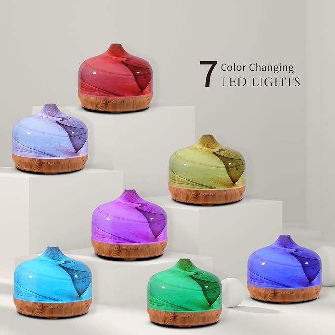 Porseme 500ml Glass Essential Oil Diffuser Aromatherapy Ultrasonic Cool Mist Humidifier 15-21 Running Hours Waterless Auto-Off Air Diffusers for Sleeping,Yoga,Office Working,Spa and Rest (Desert)