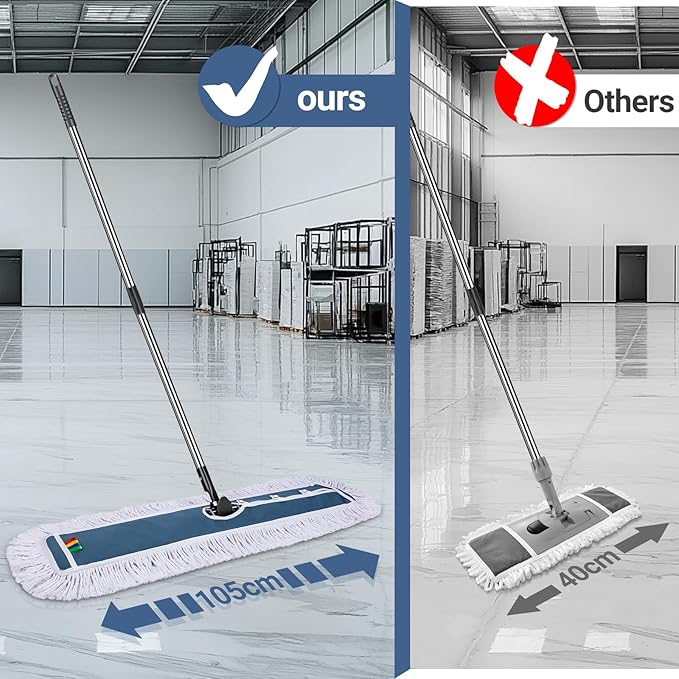 MASTERTOP Industrial Mop, Extra Large Floor Mop with Microfiber & Cotton Pad, Heavy Duty Flat Mops Commercial Dust Mop for Cleaning Office Garage Mall Hotel Home Floors