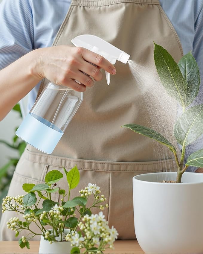 2 Pack Glass Spray Bottles 8 oz, Empty Refillable Containers with Silicone Sleeve Protection, Glass Spray Bottles for Cleaning Solutions, Hair and Plants with Adjustable Nozzles Blue&Grey