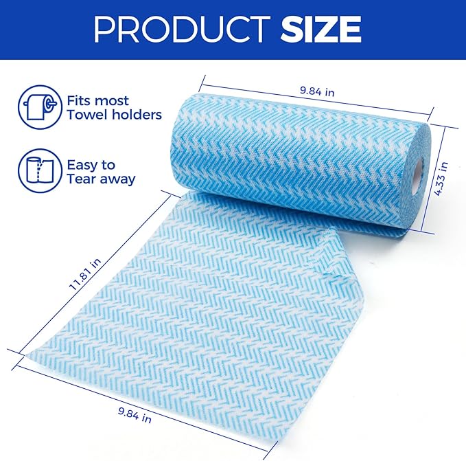 Disposable Cleaning Rolls Handi Wipes Reusable Cleaning Cloths Reusable Dry Kitchen Towels Dish Cloths Dish Towels 1 Roll, Total 100 Pcs, Blue