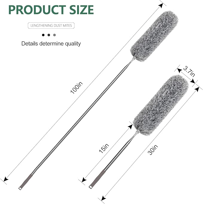 SetSail Extra-Long Dusters with Extension Pole 100-inch for Cleaning, Bendable Microfiber Head Washable Ceiling Fan Duster for High Ceilings, Furniture