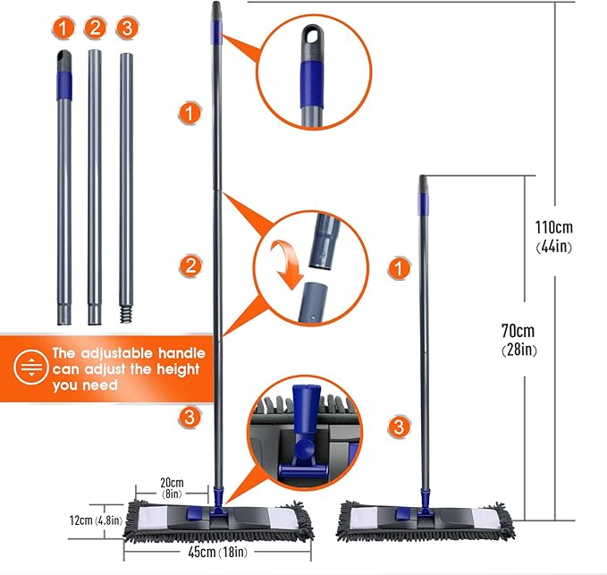 MASTERTOP Professional Microfiber Floor Mop - Flat Mop for Hardwood, Tiles, Laminate, Vinyl with 4 Refills, Extendable Handle