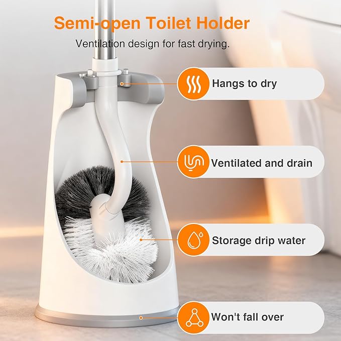 Lefree Toilet Brush and Holder Set, Bathroom Cleaner Brush Set, Curved Design, Non-Slip Handle Toilet Bowl Brush with Curved Bristle for Dead Corner Clean, RV Bathroom Accessories Toilet Scrubber