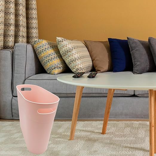 Small Trash Can Plastic Bathroom Wastebasket 3.2 Gallon Slim Garbage Container Bin with Handle for Home Kitchen Bathroom Bedroom Office, 2 Pack, Pink