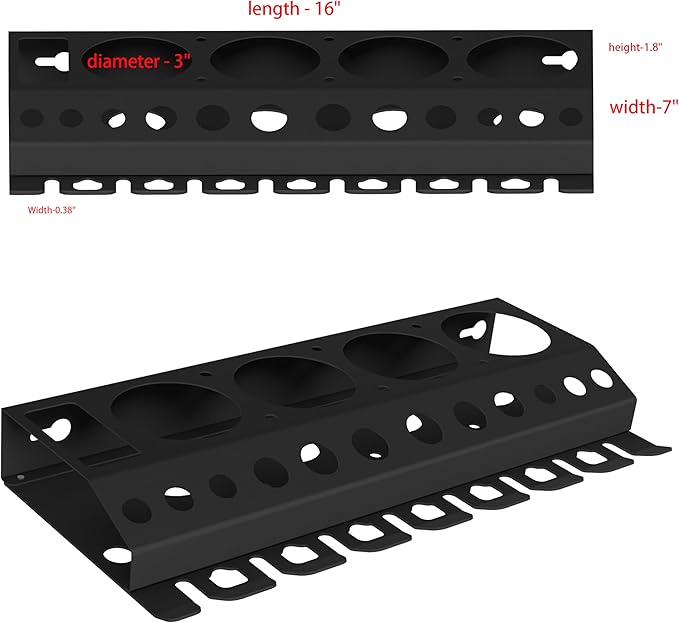 Bottle Storage Rack, Detailing Brush Organizer, Spray Bottle Storage Rack, 3/8" Air Tool Holder, for Garage and Workspace (1pc-Black)