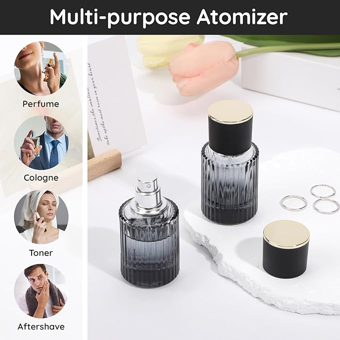 Segbeauty 1oz Perfume Spray Bottle, 30ml Empty Fine Mist Cologne Glass Bottle, Pack of 4 Large Travel Refillable Perfume Dispenser for Fragrance, Black Cologne Atomizer with Transfer Tool for Men