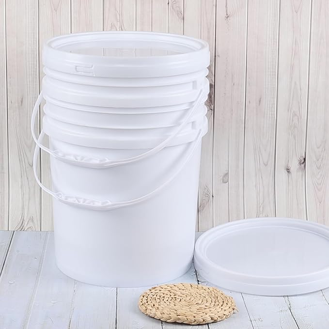 Anbers 7 Gallon Food Grade Buckets with Seal Lids, 4-Pack Round Plastic Bucket Pail with Handle, White