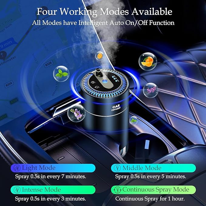 Smart Car Air Freshener Diffuser with 160ml Essential Oils, Smart Auto On/Off Star Projector Car Diffuser for Men/Women, USB-Powered Long Lasting Cars Fresheners|Lavender+Cologne