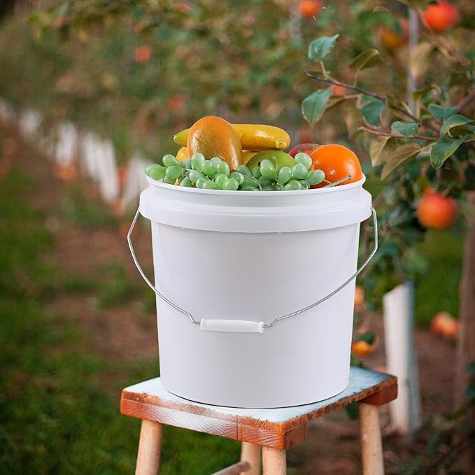 4 Gallon Food Grade Storage Bucket with Lid, 4 Packs Round Pail Buckets with Handle and Seal Lid