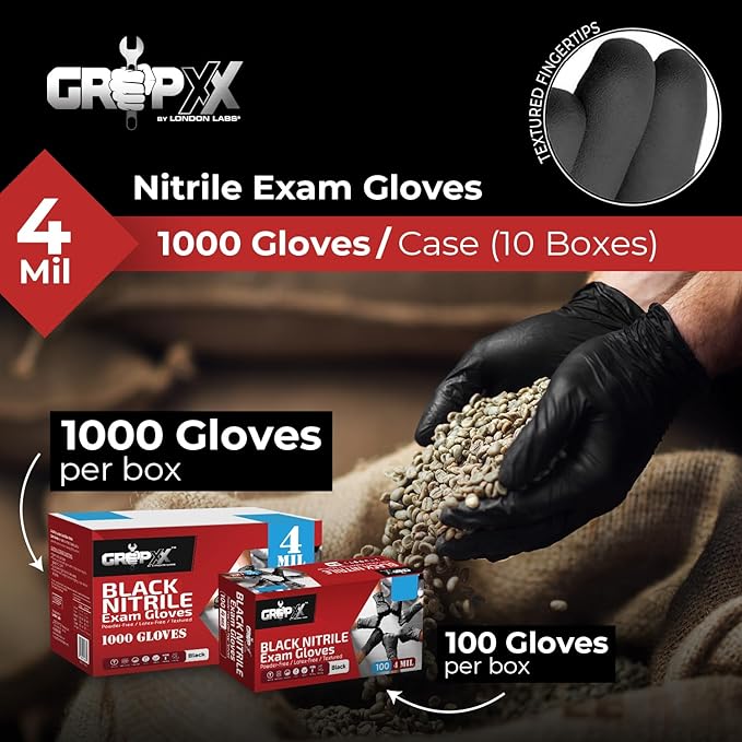 Black Nitrile Gloves Disposable Latex Free & Powder Free, 4 Mil Rubber Glove, Cleaning, Cooking, Mechanic(XS-XXL)