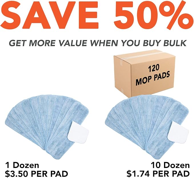 Arkwright Spray Mop Replacement Pads - (Pack of 12) Bulk Microfiber Flat Dry and Wet Refill Mop Pads Floor Cleaning, Compatible with Bona and Rubbermaid, Fits All Mop Heads, 18 in, Blue