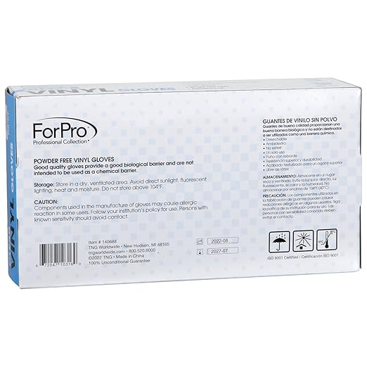ForPro Disposable Vinyl Gloves, Clear, Industrial Grade, Powder-Free, Latex-Free, Non-Sterile, Food Safe, 2.75 Mil. Palm, 3.9 Mil. Fingers, Small, 100-Count (Pack of 10)