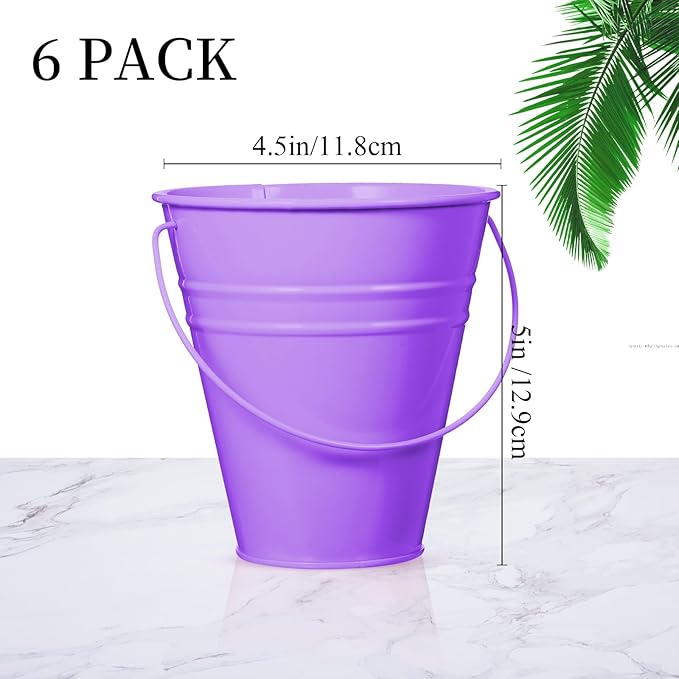 Sadnyy 6 Pack Galvanized Bucket, 5" Metal Bucket with Handles, Metal Buckets and Pails, Kids Party Supplies, Toy Container Table Centerpiece Decoration(Red, Orange, Yellow, Green, Blue, Purple)