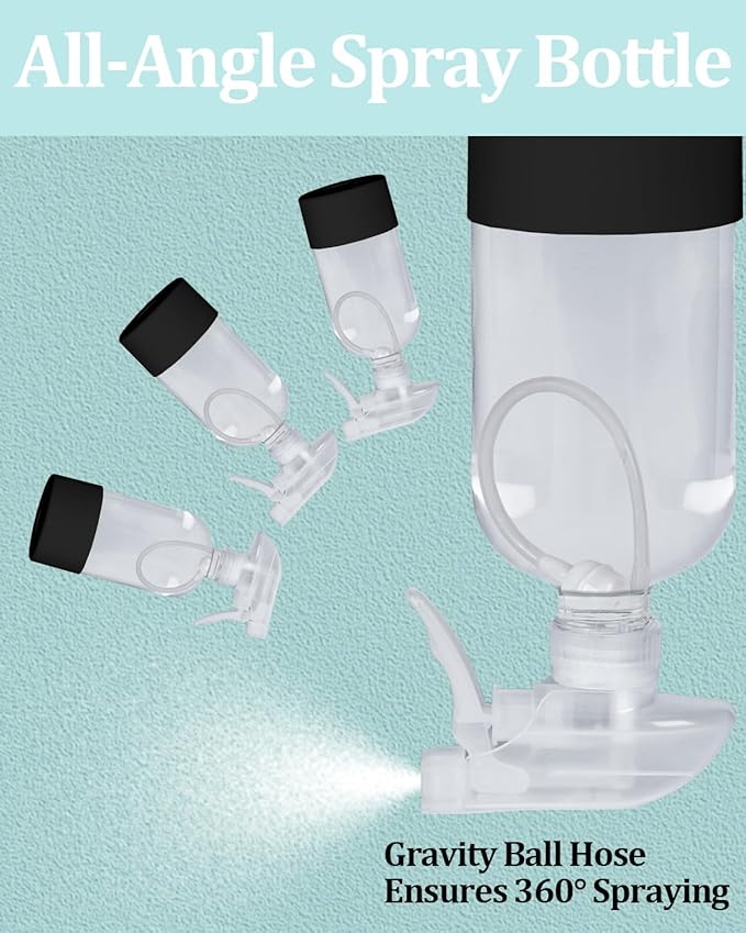 2 Pack 360° Glass Spray Bottles with Silicone Sleeve, 16 oz Empty Refillable Containers with Adjustable Spray Nozzles, Spray Bottles for Hair, Cleaning Solutions and Plants Black