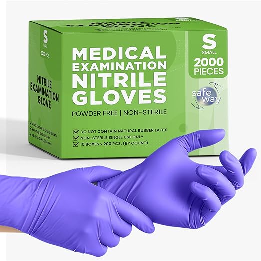 SafeWay Nitrile Gloves, 2000 Ct, Small, Powder-Free, Latex-Free, All-Purpose, Professional Disposable Gloves with Textured Fingertips for Medical Use, Food Prep, Cleaning, Tattoo & More