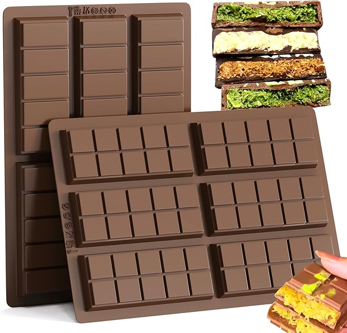 2pack Chocolate Bar Mold, Non-Stick Dubai Chocolate Molds, Deep Silicone Chocolate Mold for Dubai Chocolate Bar Pistachio, Candy, Snacks, Holiday Gifts