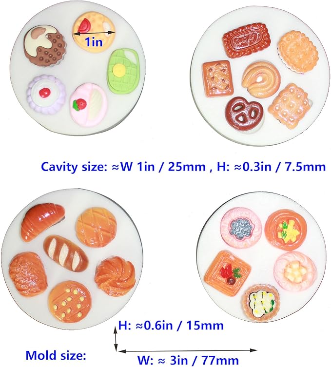 Lovely Small Items Silicone Fondant Molds Set For Cake Topper, Gumpaste, Candy & Chocolate, Polymer Clay and More (Round Food Items)