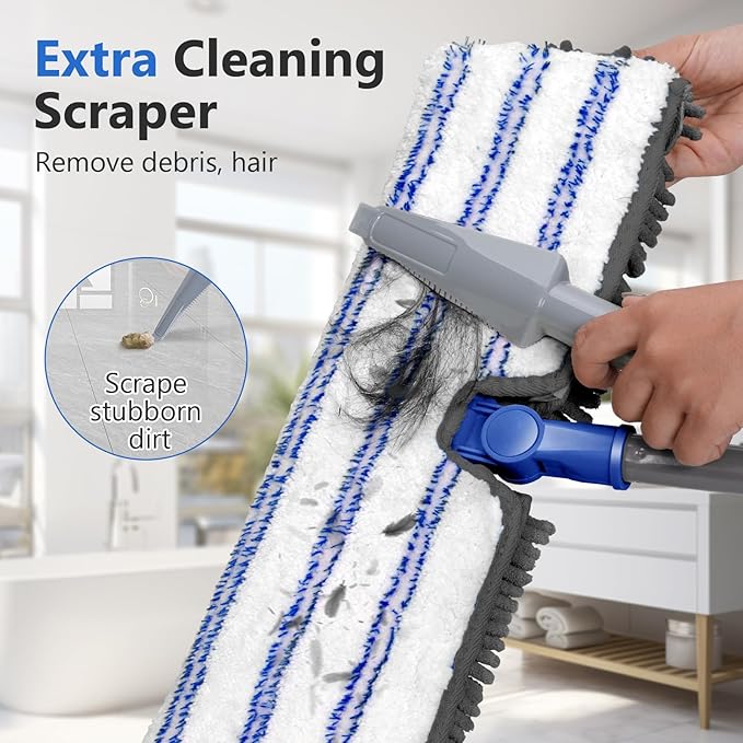 Masthome Microfiber Mops for Floor Cleaning,Dust Mop with 4 Reusable Pads,Flat Flip Mops for Wet & Dry Use,Professional Microfiber Mop for Hardwood, Laminate,Tile Floor Cleaning-1 Scraper