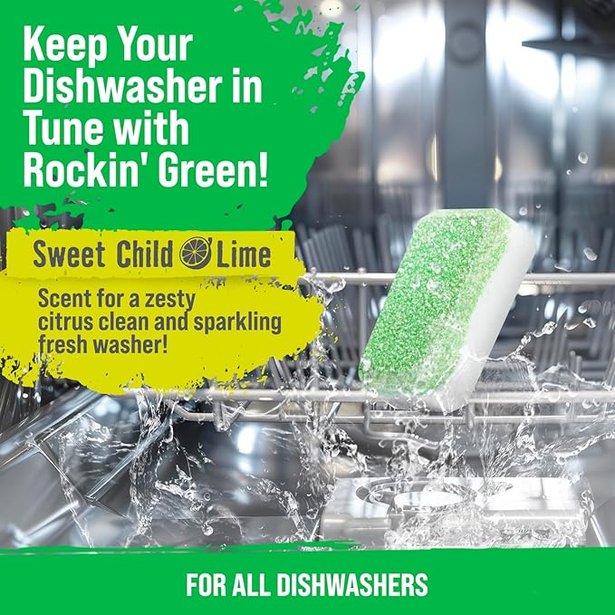 Rockin' Green Deep Cleaning and Deodorizing Tablets for Dishwashers, Washing Machines, and Garbage Disposals, Removes Odor and Residue (Dishwasher Cleaning Tablets, 8 Pack)