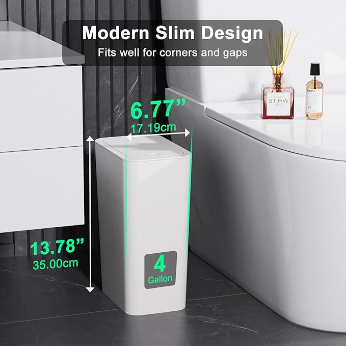 N. NETDOT 3 Pack (2 of 4 Gal & 1 of 2.6 Gal) Small Trash Can with Lid,Bathroom Garbage Can with Pop-Up Lid,Waste Basket for Bathroom,Kitchen,Bedroom,Powder Room,Craft Room,Office,College (Off White)