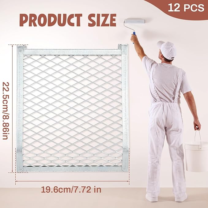 Landhoow 12 Pcs Paint Roller Grid for 2 Gallon Buckets, Paint Screen Strainer 4 Sided Metal Bucket Grid, Silver