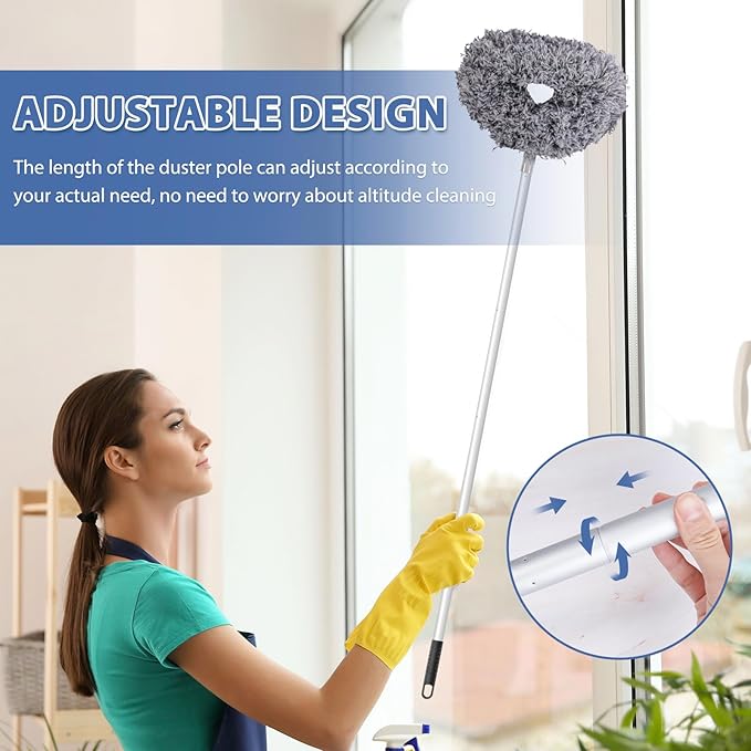 Ceiling Fan Cleaner Duster High Ceiling Extended Fan Blade Cleaner from 13 to 50 Inch Reusable Microfiber Ceiling Fan Duster with Extension Handle for Furniture Bookshelves Wall Door (Gray)