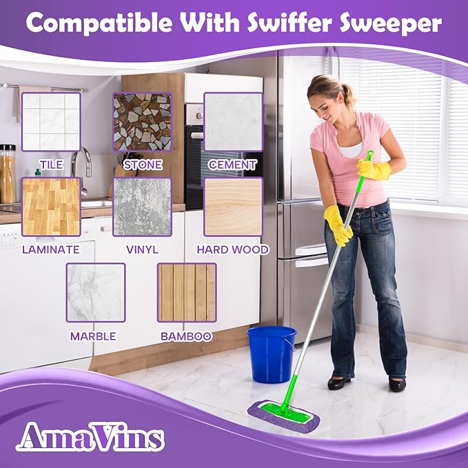 5 Pack Reusable Microfiber Mop Pads Compatible with Swiffer Sweeper Mop, Wet and Dry Flat mop Cover, Washable Mop Pads for Surface/Hardwood Floor Cleaning (Mop is Not Included)