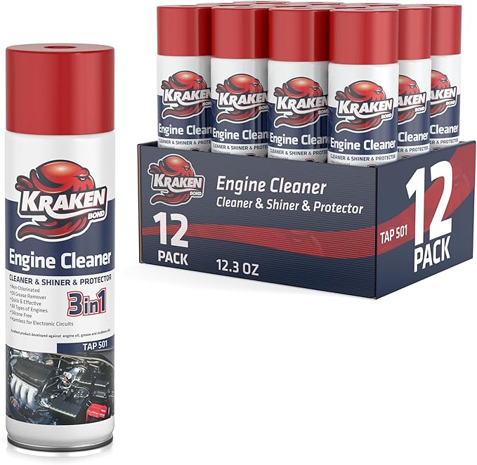 KRAKEN BOND Engine Cleaner Spray - (12x12.3 fl. Oz) Engine Degreaser for Engine Bay, Gunk, and Motor | 12 Pack