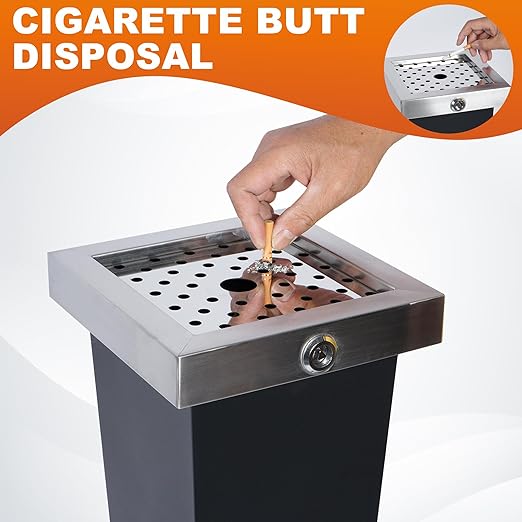 Commercial Trash Receptacle Outdoor, Standing Trash Can with Lock Design, Large Capacity Inner Bucket, Metal Trash Bin for Porch Patio Yard Driveway Backyard Office