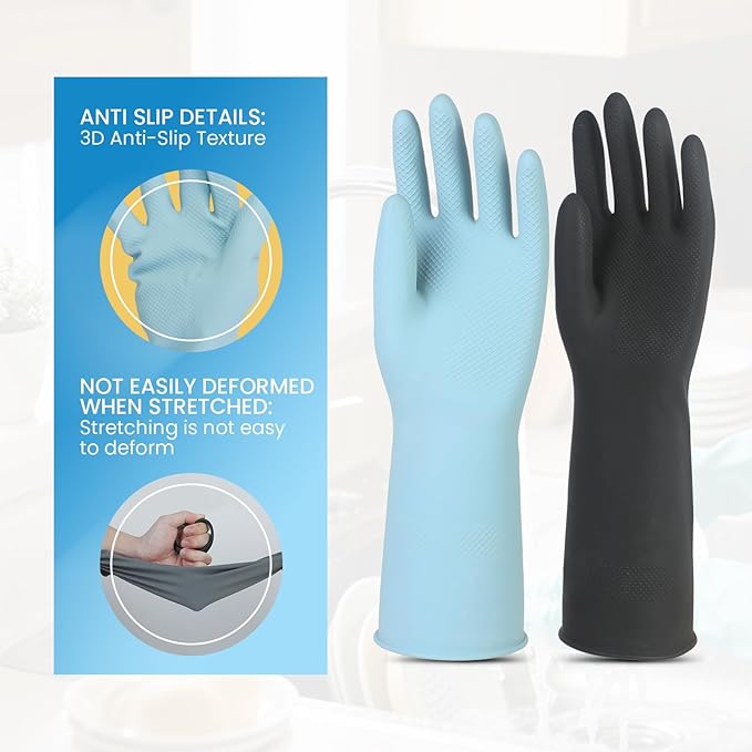 Rubber Dishwashing Gloves for Kitchen 4 Pairs Cleaning Household Dish Washing Reusable & Waterproof Latex Glove(Large)