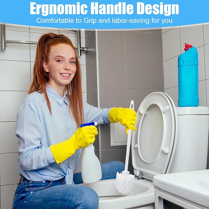 JIEYAO 15 Pcs Heavy Duty Toilet Brush, 14.2 Inch Commercial Toilet Bowl Brush White Long Scrubber Cleaning Scrub with PP Handle Nylon Bristles for Bathroom Household Cleaning