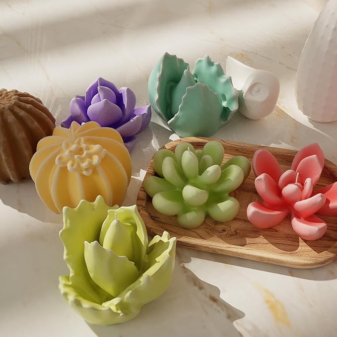 8 Pcs Succulent & Resin Candle Mold - Craft Supplies 3D Mold for Resin Casting