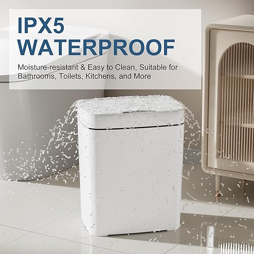 2 Pack 2.7 Gal Bathroom Trash Can with Lid, Automatic Trash Can Small Smart Garbage Can Touchless, Slim Motion Sensor Waterproof Plastic Trash Bins for Bedroom Office Kitchen Toilet