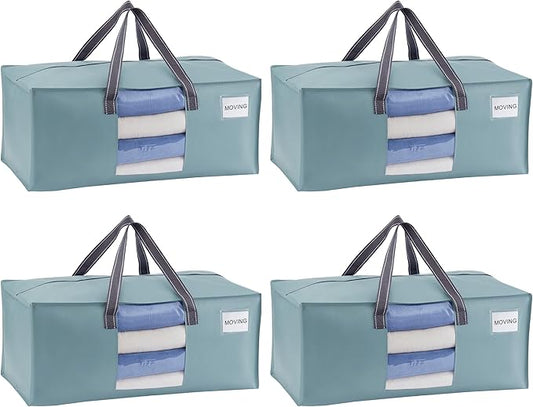 VENO 4 Pack Moving Bags for College, Heavy-Duty Storage Totes, Moving Boxes and Wardrobe Packing Supplies Alternative - Extra Large Durable Laundry Bags for Clothes (Light Blue Matte, 4 Pack)