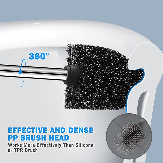 Toilet Brush and Holder, Toilet Brush with 304 Stainless Steel Long Handle, Toilet Bowl Brush for Bathroom Toilet-Ergonomic, Elegant,Durable（Black）