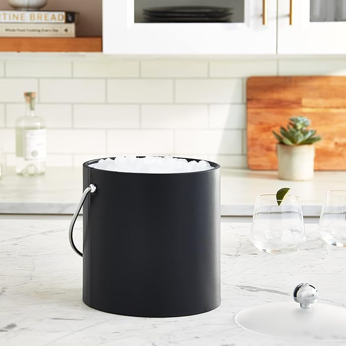 Kraftware Bartenders Choice Fun Colors Collection Ice Bucket - 3-Quart, Double Wall Construction, Keeps Ice Perfectly Chilled, Ideal for Hotel Guest Rooms and Bar Areas, Black, Handle