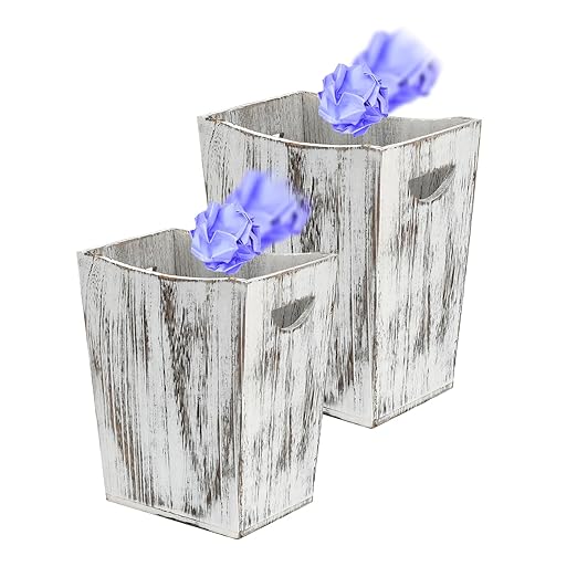 2 Pack Trash Can Wood Waste Basket Wooden Garbage Bins Decorative Farmhouse Trash Can for Bathroom Bedroom Office Desk Living Room (Rustic White)