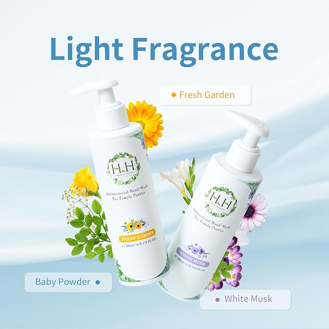 HH Herb & Health Underwear Wash, Enzyme Stain Remover for Panties Period Blood Discharge Sweat, Gentle pH7 Hand Wash Detergent for Sensitive Skin, No Bleach, Garden Scent