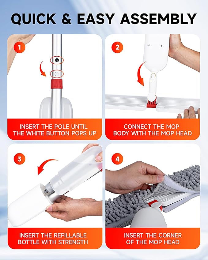 Mop for Floor Cleaning - 2-in-1 Double-Sided Microfiber Spray Mop with Flip Design, 3 Reusable Pads, for Laminate, Ceramic, Tile, Vinyl - Home & Commercial Use