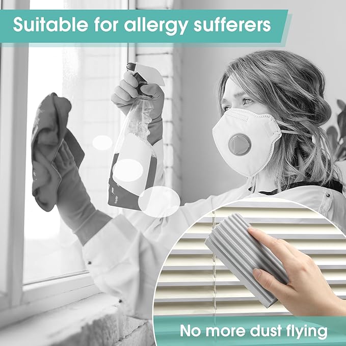 6 Pack Damp Dusting Sponge Duster, Grey Dust Cleaning Sponge, Reusable Household Cleaning Sponge Tool for Blinds, floorboards, Fan Blades, Vents, Glass, Railings, Mirrors