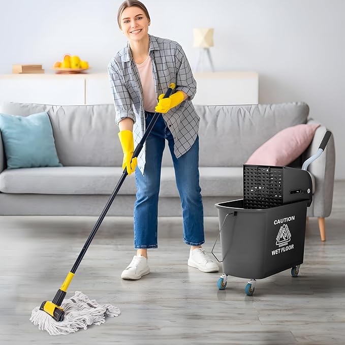 KeFanta 60" Heavy Duty Commercial Mops for Floor Cleaning,Looped-End String Industrial Mop with Long Handle, Cotton Wet Mop for Home, Kitchen, Garage, Office and Concrete/Tile Floor