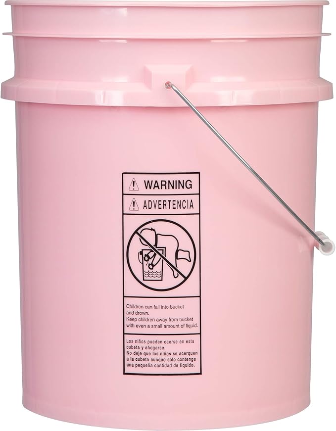 House Naturals 5 Gallon Pink Food Grade Bucket Pail with Air Tight screw on Lid (Pack of 2) Made in USA buckets