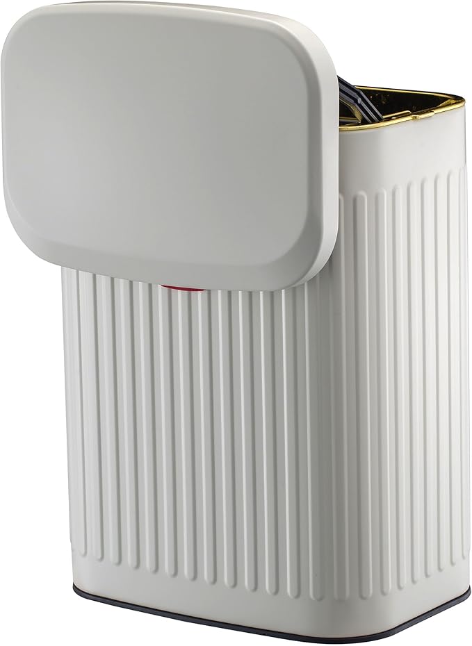 2.11Gallon 8L Carbon Steel Trash Can Door Compost Bin Wall Mounted 2 Ways Sliding Lid Compost Bin Countertop Kitchen Hanging Cabinet Door Trash Bin Metal Garbage Bin Cubo de Basura Ivory