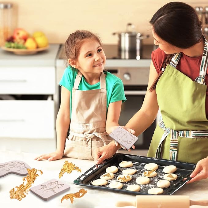 Baroque Silicone Molds Relief Chocolate, Border Feather Scroll Mold for Wedding Cake Decoration, Cupcake Toppers Clay Candy