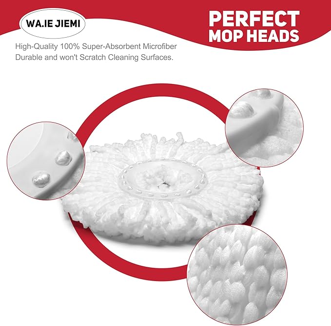 Mop Replacement Heads - 4 Pack Microfiber Refill Heads Universal for 360°Spin Magic Mopping,Hurrica,Mopnad and Cassabel (4pc-White)