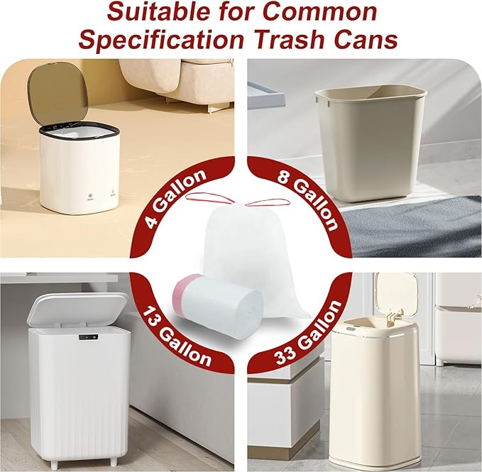 O2frepak 13 Gallon Drawstring Tall Kitchen Trash Bags,Clean Fresh Scent and Heavy Duty Garbage Bags(100 Count,60x70cm)