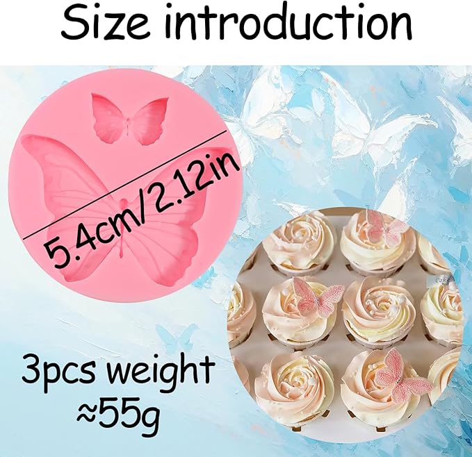 3 Pcs Butterfly Cake Decoration Fondant Molds, Exquisite Butterfly Chocolate Silicone Mold, for Wedding Birthday Cupcake Topping Flower Paste Biscuit Candy Dough Resin Pendant Clay