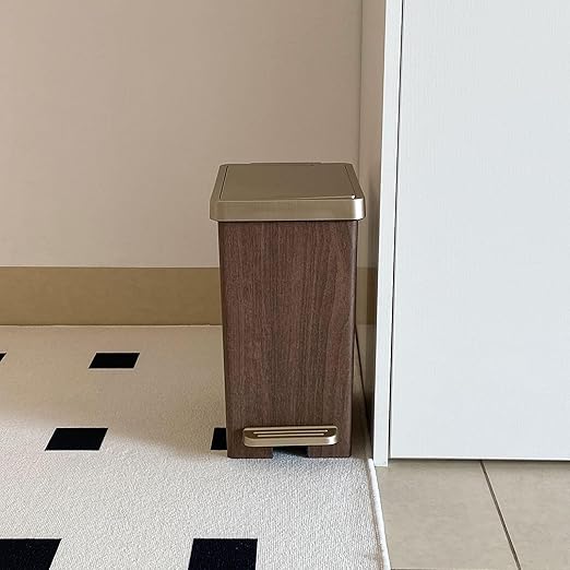 Compact Trash Can with Lid, 15 Liter/3.9 Gallon, Plastic Slim Garbage Can for Home, Bathroom, Kitchen, Office, Living Room, Bedroom, Vintage Waste Bin with Foot Pedal and Touch Top