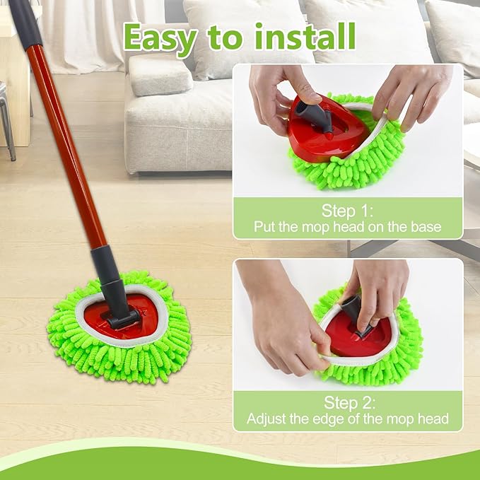 6 Pack Mop Replace Heads Mop Heads Replacements for O-Cedar RinseClean 2-Tank Spin Mop System,Chenille&Microfiber Mop Head Refills for Multi-Surface Floor Dry/Wet Use,Reusable and Washable,Green